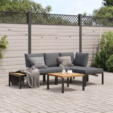 Set mobilier de grădină cu perne, 4 piese, negru, aluminiu