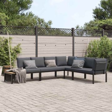 Set mobilier de grădină cu perne, 4 piese, negru, aluminiu