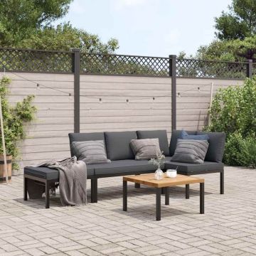 Set mobilier de grădină cu perne, 4 piese, negru, aluminiu Set mobilier de grădină cu perne, 4 piese, negru, aluminiu