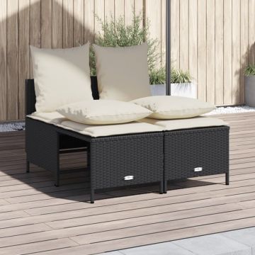 Set mobilier de grădină cu perne, 4 piese, negru, poliratan
