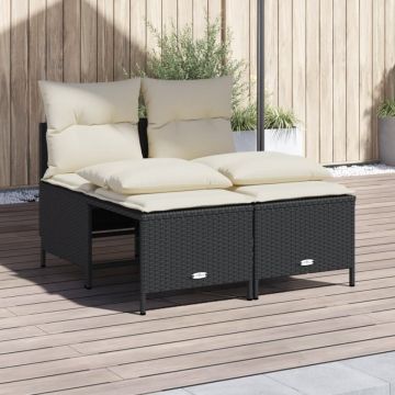 Set mobilier de grădină cu perne, 4 piese, negru, poliratan