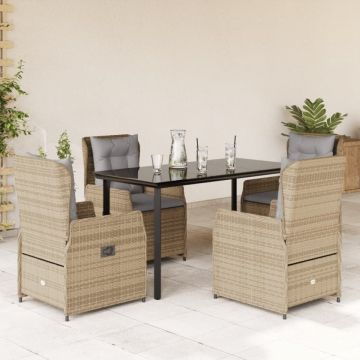 Set mobilier de grădină cu perne, 5 piese, bej, poliratan