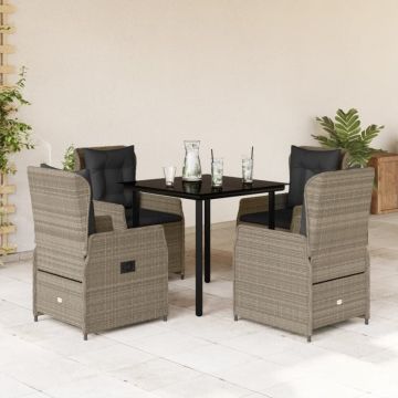 Set mobilier de grădină cu perne, 5 piese gri deschis poliratan
