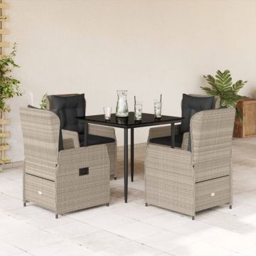 Set mobilier de grădină cu perne, 5 piese gri deschis poliratan