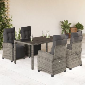 Set mobilier de grădină cu perne, 5 piese, gri, poliratan