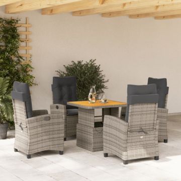 Set mobilier de grădină cu perne, 5 piese, gri, poliratan