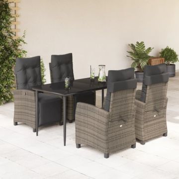 Set mobilier de grădină cu perne, 5 piese, gri, poliratan