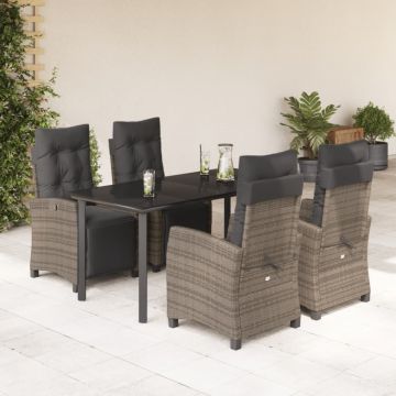 Set mobilier de grădină cu perne, 5 piese, gri, poliratan