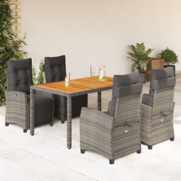 Set mobilier de grădină cu perne, 5 piese, gri, poliratan