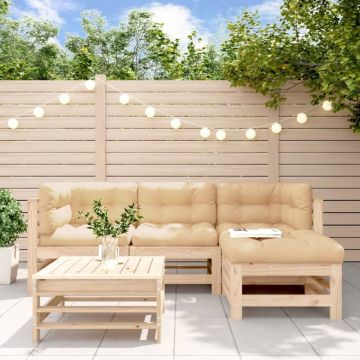 Set mobilier de grădină cu perne, 5 piese, lemn masiv