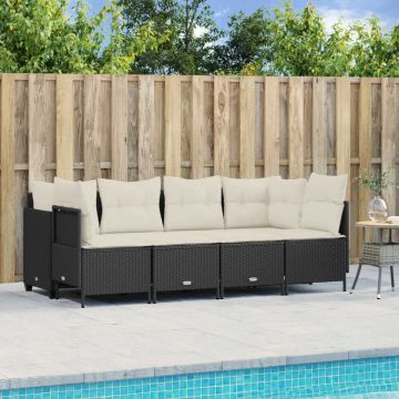 Set mobilier de grădină cu perne, 5 piese, negru, poliratan