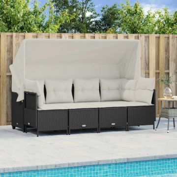 Set mobilier de grădină cu perne, 5 piese, negru, poliratan
