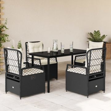 Set mobilier de grădină cu perne, 5 piese, negru, poliratan