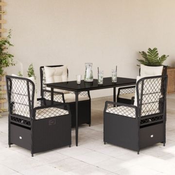 Set mobilier de grădină cu perne, 5 piese, negru, poliratan