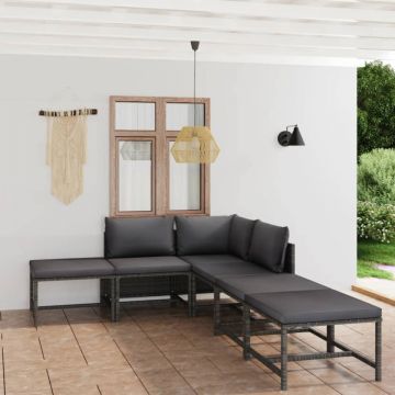 Set mobilier de grădină cu perne, 6 piese, gri, poliratan