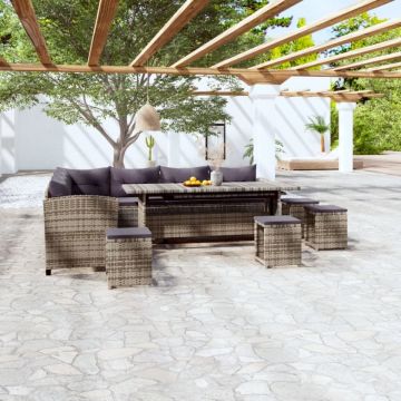 Set mobilier de grădină cu perne, 6 piese, gri, poliratan