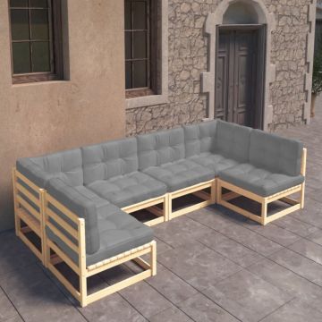 Set mobilier de grădină cu perne, 6 piese, lemn masiv de pin