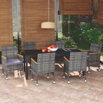 Set mobilier de grădină cu perne, 7 piese, gri, poliratan