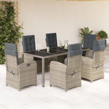 Set mobilier de grădină cu perne, 7 piese, gri, poliratan