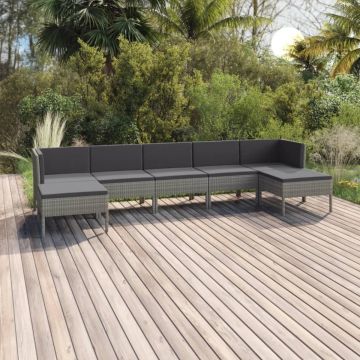 Set mobilier de grădină cu perne, 7 piese, gri, poliratan