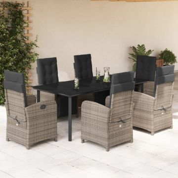 Set mobilier de grădină cu perne, 7 piese, gri, poliratan
