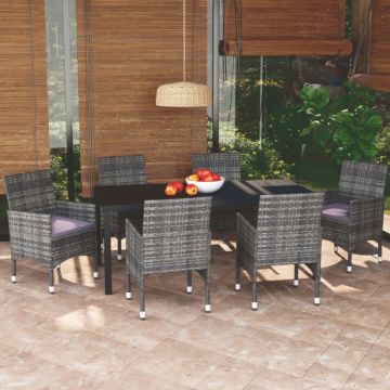 Set mobilier de grădină cu perne, 7 piese, gri, poliratan