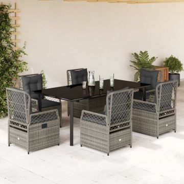 Set mobilier de grădină cu perne, 7 piese, gri, poliratan