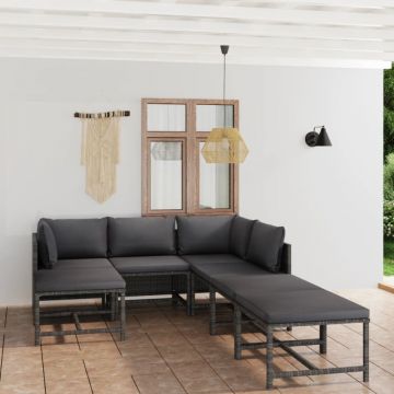 Set mobilier de grădină cu perne, 7 piese, gri, poliratan