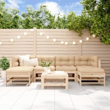 Set mobilier de grădină cu perne, 7 piese, lemn masiv