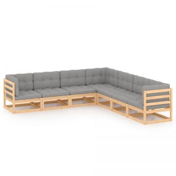 Set mobilier de grădină cu perne, 7 piese, lemn masiv de pin