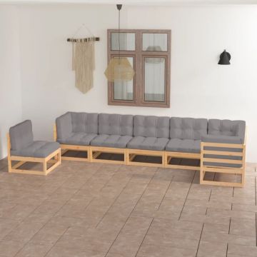 Set mobilier de grădină cu perne, 7 piese, lemn masiv de pin