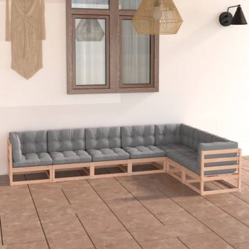 Set mobilier de grădină cu perne, 7 piese, lemn masiv de pin