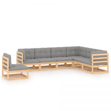 Set mobilier de grădină cu perne, 7 piese, lemn masiv de pin