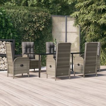 Set mobilier de grădină cu perne, 7 piese, negru/gri, poliratan