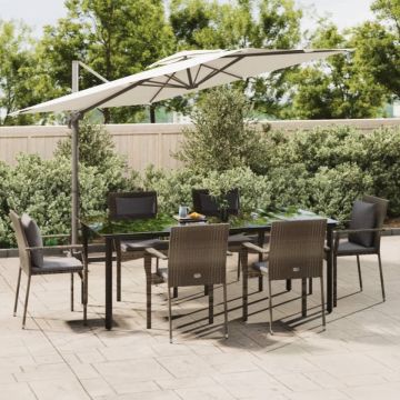 Set mobilier de grădină cu perne, 7 piese, negru/gri, poliratan