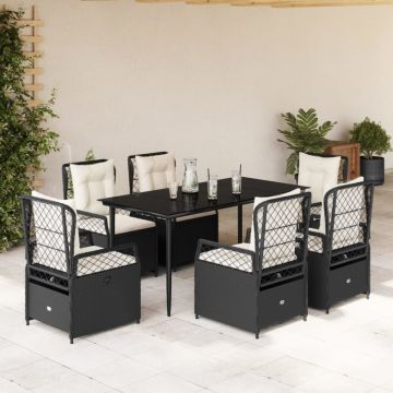 Set mobilier de grădină cu perne, 7 piese, negru, poliratan