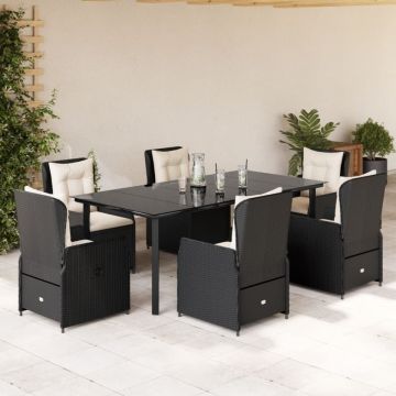 Set mobilier de grădină cu perne, 7 piese, negru, poliratan