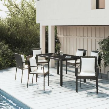 Set mobilier de grădină cu perne, 7 piese, negru, poliratan