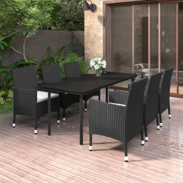 Set mobilier de grădină cu perne, 7 piese, poliratan și sticlă