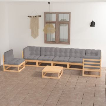 Set mobilier de grădină cu perne, 8 piese, lemn masiv de pin