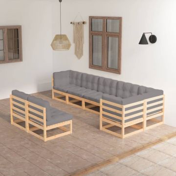 Set mobilier de grădină cu perne, 8 piese, lemn masiv de pin