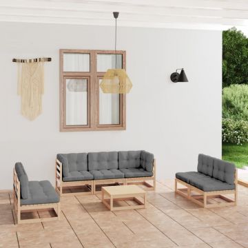 Set mobilier de grădină cu perne, 8 piese, lemn masiv de pin