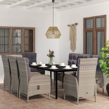 Set mobilier de grădină cu perne, 9 piese, gri și negru