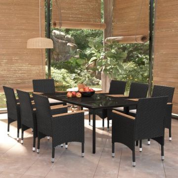 Set mobilier de grădină cu perne, 9 piese, negru