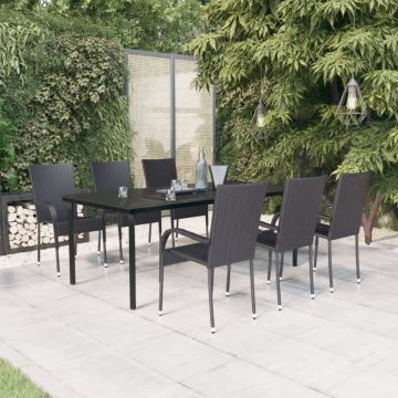 Set mobilier de grădină,negru, 7 piese