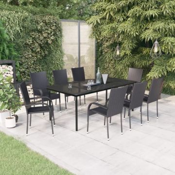 Set mobilier de grădină,negru, 9 piese