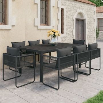 Set mobilier de masă, 9 piese, negru, ratan PVC