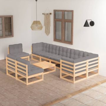 Set mobilier grădină cu perne, 10 piese, lemn masiv de pin