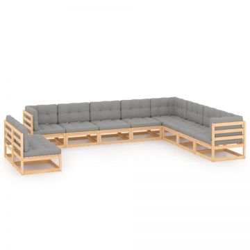 Set mobilier grădină cu perne, 10 piese, lemn masiv de pin