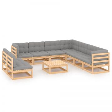 Set mobilier grădină cu perne, 10 piese, lemn masiv de pin